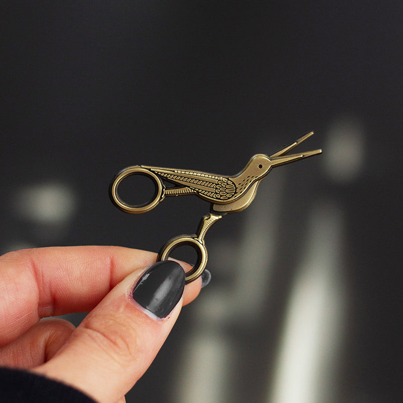 bird scissors over the garden wall Embroidery Crane Interactive Scissors Enamel Pin | The Gray Muse