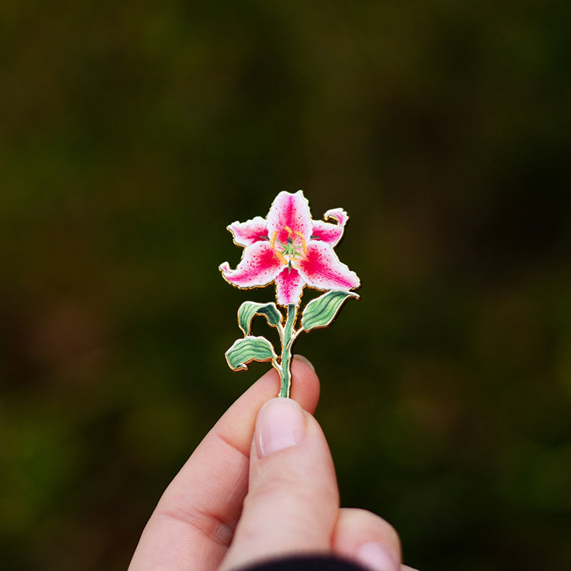 lily flower brooch Stargazer Lily Pink Floral Enamel Pin | The Gray Muse