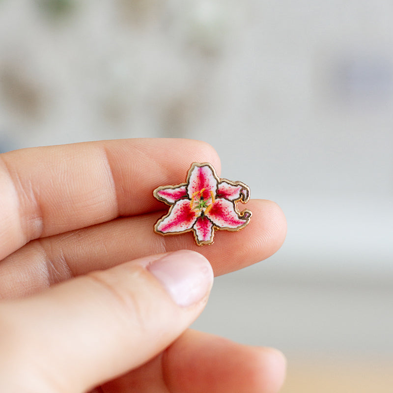 tiger lily pin Mini Stargazer Lily Floral Enamel Pin | The Gray Muse
