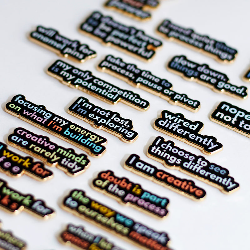 Pin Card Text Text Collection | Unique Enamel Pins By The Gray Muse