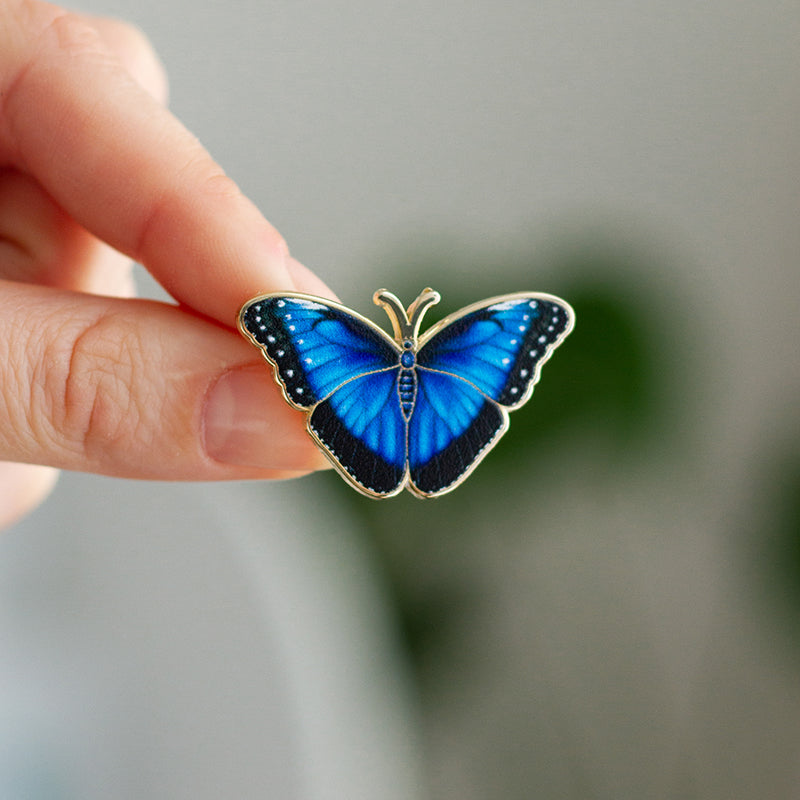 COLORFULBLING Butterfly Brooch Pin - Enamel Insect Lapel Pin For Women, Blue (No Gem)