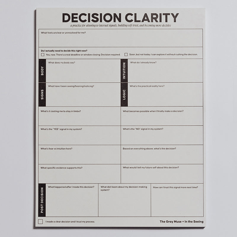 Top down view of a Decision Clarity Notepad with a decorative wrap along the bottom edge