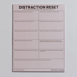 Pink Distraction Reset Notepad with grid prompts to note distractions and refocus