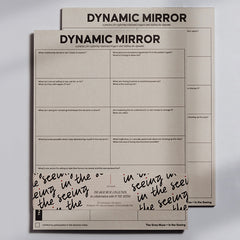 Dynamic Mirror Notepad stacked with bold title and guided prompts for self reflection.