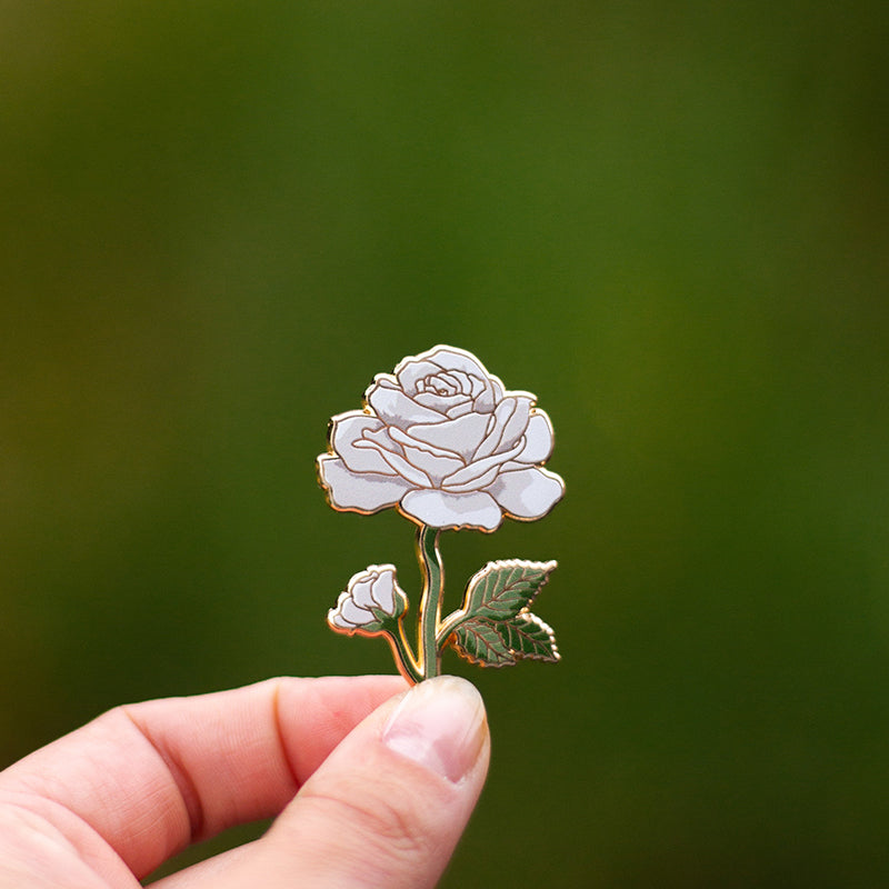 Rose Pin Design White Rose Floral Enamel Pin | The Gray Muse - Pin Gift Shop
