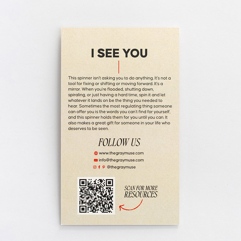 Close-up of the I See You explanatory card with description and a QR code.