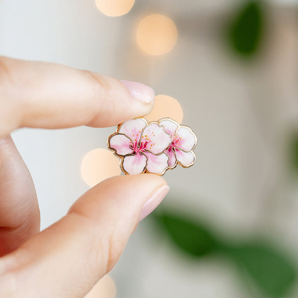 Mini Cherry Blossom Floral Enamel Pin | The Gray Muse - Pin  display picture 1