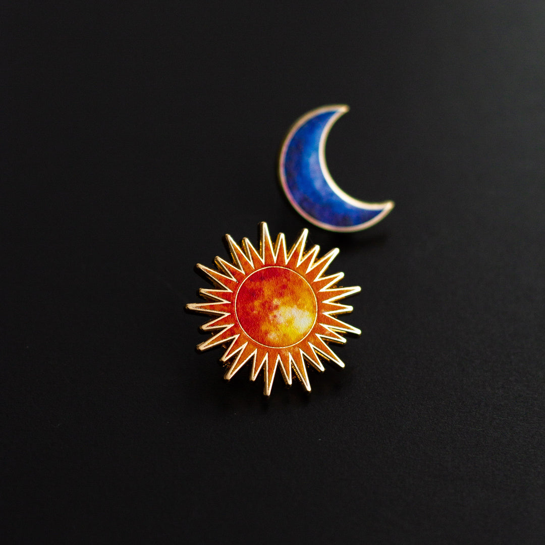 Mini Watercolor Sun & Moon Set of Enamel Pins (2) | The Gray Muse - Pin ...