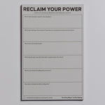 Reclaim Your Power Notepad front view with six guided prompts for reclaiming power and setting boundaries.