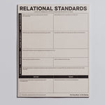 Relational Standards Notepad front cover with grid sections for clarifying relationship boundaries