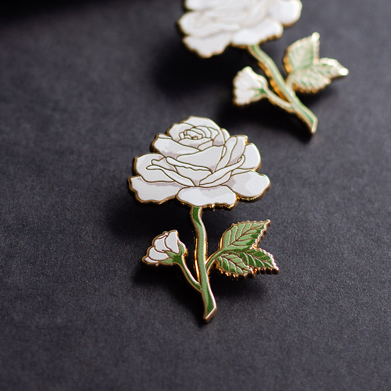 Rose Pin Design White Rose Floral Enamel Pin | The Gray Muse - Pin Gift Shop