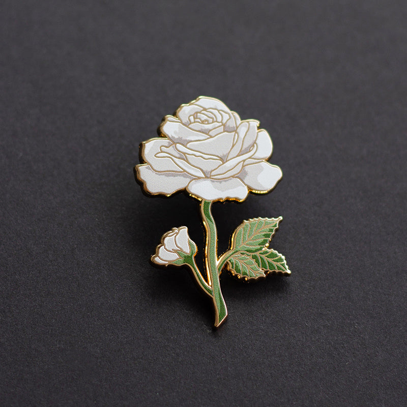 Single Rose Pin White Rose Floral Enamel Pin | The Gray Muse - Pin Gift Shop