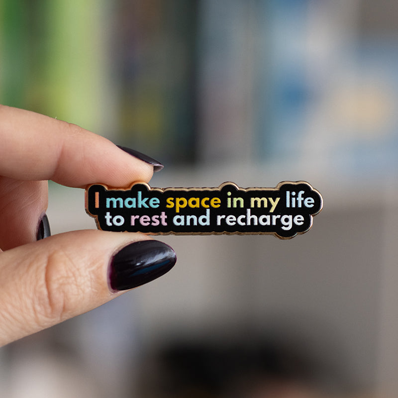 RETIRING Rest and Recharge Text Enamel Pin – The Gray Muse
