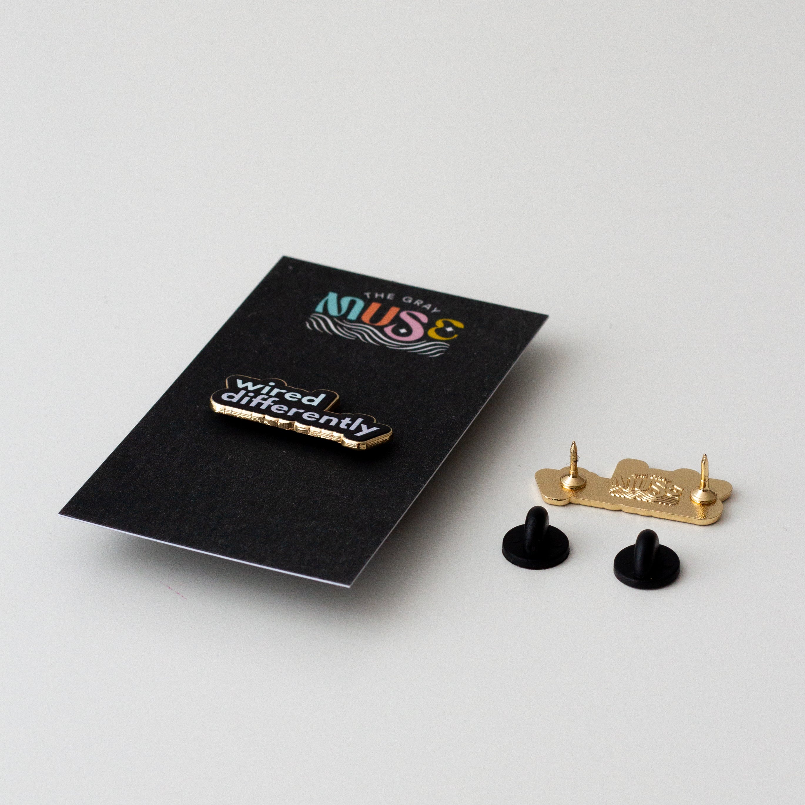 Pin Card Text Wired Differently Text Enamel Pin | The Gray Muse - Pin Gift Shop
