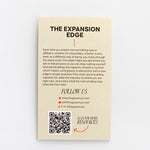 Back of The Expansion Edge display card featuring descriptive text and a QR code.