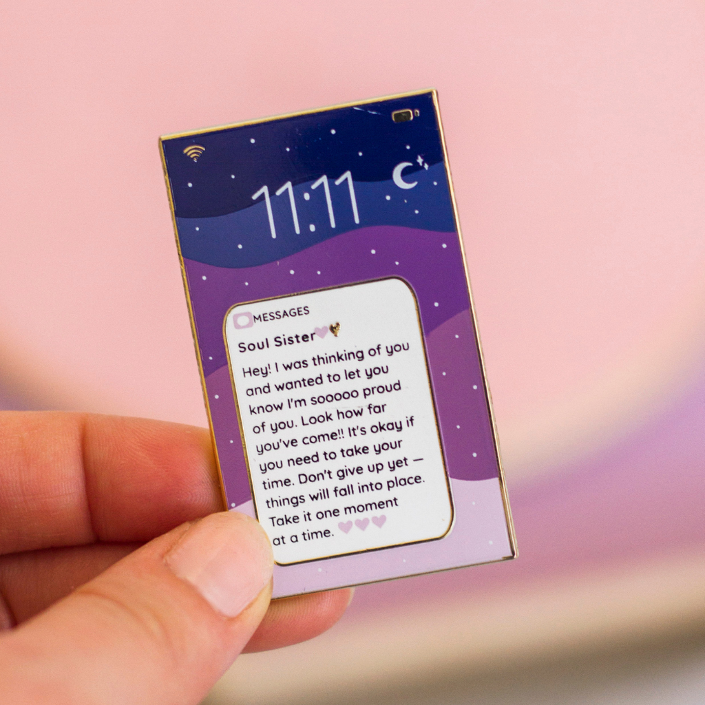 Uplifting Phone & Text Message Enamel Pin For Best Friends