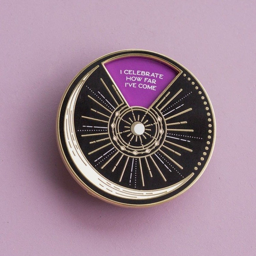 Bold Affirmations Interactive Spinner Enamel Pin | I Celebrate How Far I've Come