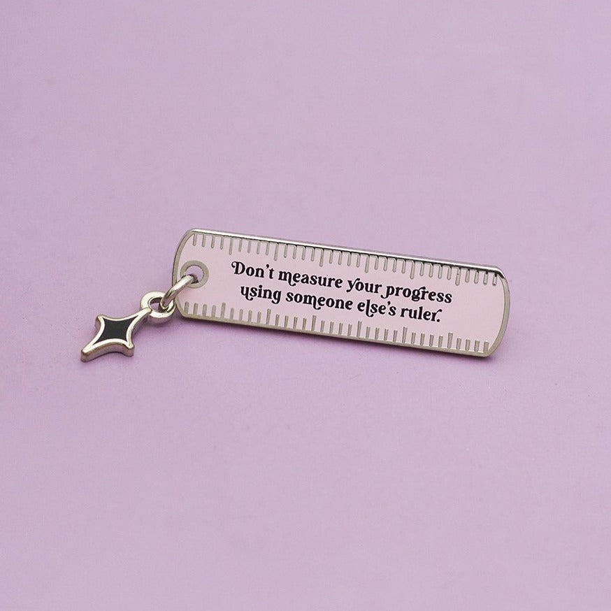 Progress Ruler Self Care Enamel Pin with Charm | The Gray Muse