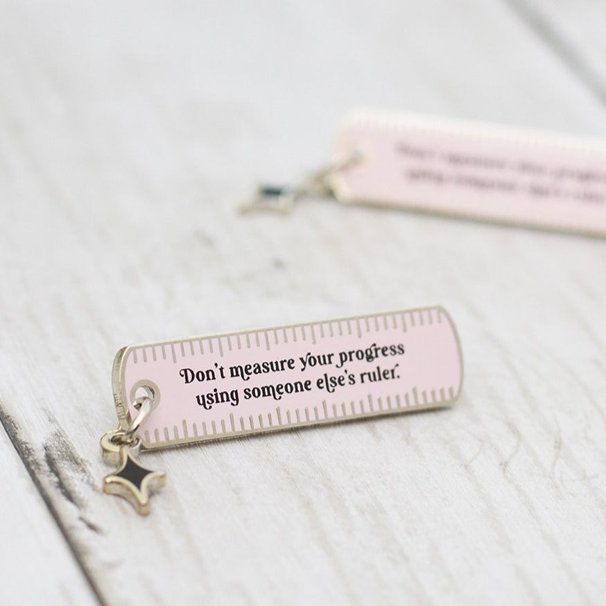 Progress Ruler Self Care Enamel Pin with Charm | The Gray Muse