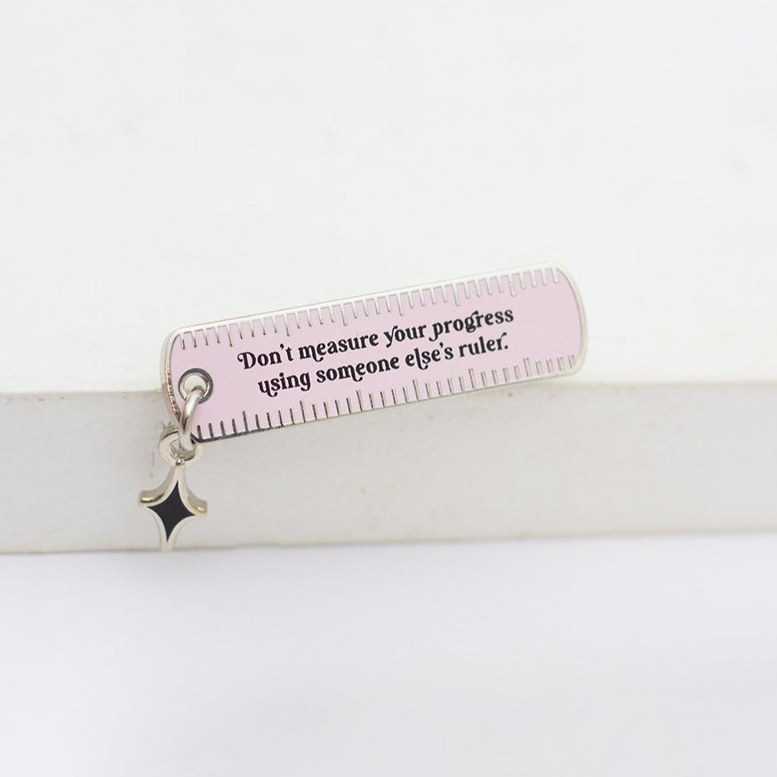 Progress Ruler Self Care Enamel Pin with Charm | The Gray Muse