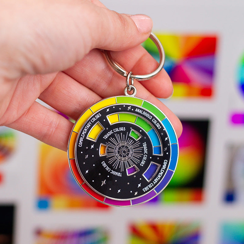 LIMITED EDITION - The Original Color Wheel© Interactive Spinner Enamel Keychain (Black/Silver)
