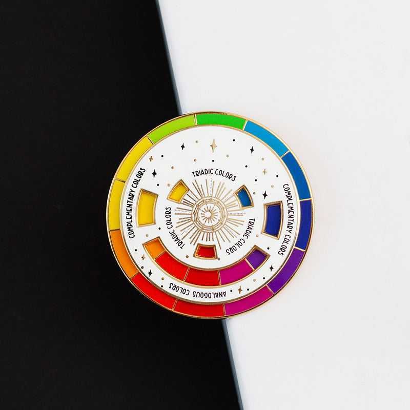 The Original Color Wheel© Interactive Spinner Enamel Pin (White/Gold)