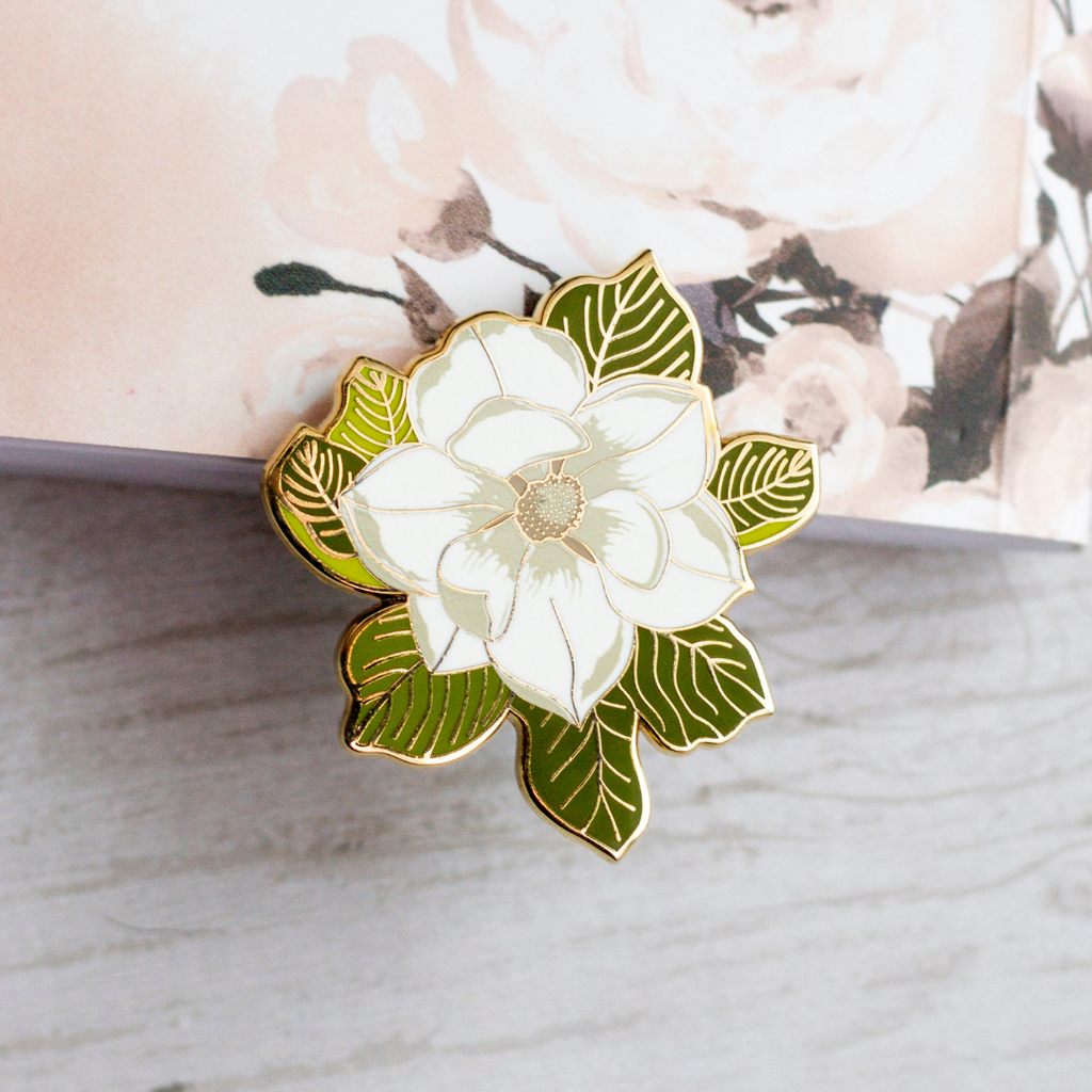 Magnolia Floral Enamel Pin | The Gray Muse Floral Collection